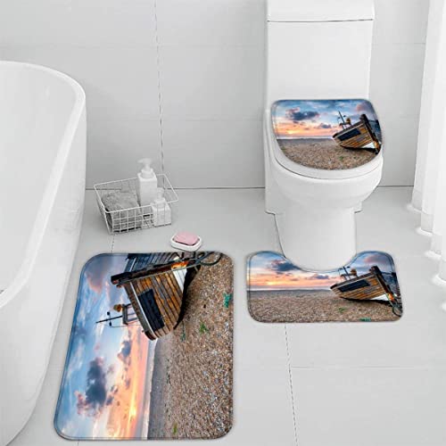 Badematten Set 3 teilig 50x80 Strand 3D Badezimmerteppich Set WC Vorleger Set rutschfeste Badematte Maschinenwaschbar Badteppich Set für Badezimmer badvorleger Ozean Landschaft Sonnenuntergang von TiaoTian