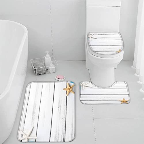 Badematten Set 3 teilig 50x80 Strand 3D Badezimmerteppich Set WC Vorleger Set rutschfeste Badematte Maschinenwaschbar Badteppich Set für Badezimmer badvorleger Ozean Muscheln Seesterne von TiaoTian