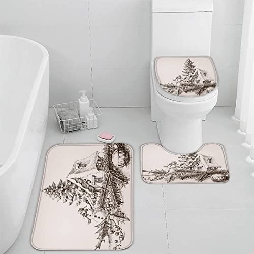 Badematten Set 3 teilig 50x80 Weihnachten Badezimmerteppich Set 3D WC Vorleger Set rutschfeste Badematte Maschinenwaschbar Weihnachtsbaum Schneemann Karikatur Badteppich Set für Badezimmer badvorleger von TiaoTian