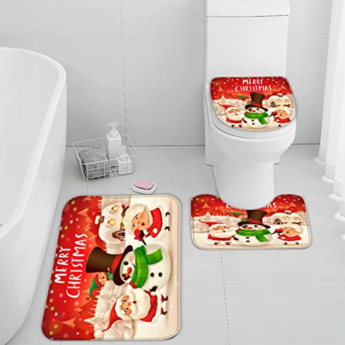 Badematten Set 3 teilig 50x80 Weihnachten Badezimmerteppich Set 3D WC Vorleger Set rutschfeste Badematte Maschinenwaschbar Weihnachtsbaum Schneemann Karikatur Badteppich Set für Badezimmer badvorleger von TiaoTian