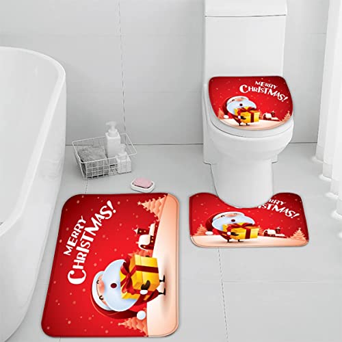 Badematten Set 3 teilig 50x80 Weihnachten Badezimmerteppich Set 3D WC Vorleger Set rutschfeste Badematte Maschinenwaschbar Weihnachtsmann Cartoon Süß Badteppich Set für Badezimmer badvorleger von TiaoTian