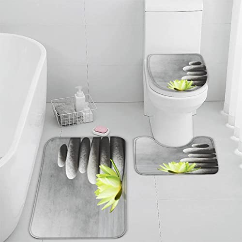 Badematten Set 3 teilig 50x80 Zen 3D Badezimmerteppich Set WC Vorleger Set rutschfeste Badematte Maschinenwaschbar Badteppich Set für Badezimmer badvorleger Kiesel Blumen von TiaoTian