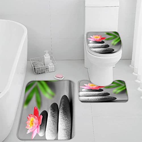 Badematten Set 3 teilig 50x80 Zen 3D Badezimmerteppich Set WC Vorleger Set rutschfeste Badematte Maschinenwaschbar Badteppich Set für Badezimmer badvorleger Kiesel Lilien von TiaoTian