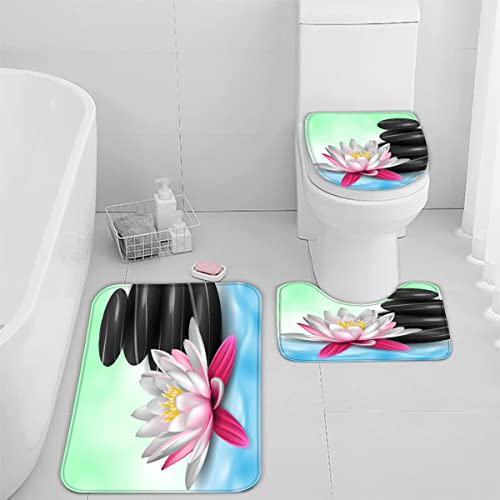 TiaoTian Badematten Set 3 teilig 50x80 Zen 3D Badezimmerteppich Set WC Vorleger Set rutschfeste Badematte Maschinenwaschbar Badteppich Set für Badezimmer badvorleger Kiesel Orchideen von TiaoTian