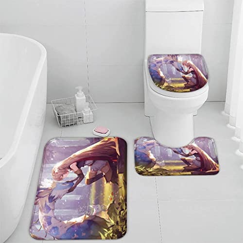 TiaoTian Badematten Set 3 teilig Anime 3D Badezimmerteppich Set WC Vorleger Set rutschfeste Badematte Maschinenwaschbar Badteppich Set für Badezimmer Flanell badvorleger Cartoon-Mädchen von TiaoTian