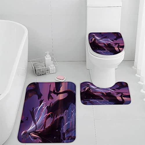 Badematten Set 3 teilig Anime 3D Badezimmerteppich Set WC Vorleger Set rutschfeste Badematte Maschinenwaschbar Badteppich Set für Badezimmer Flanell badvorleger Cartoon-Mädchen von TiaoTian