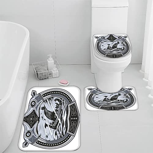 Badematten Set 3 teilig Wikinger Kriegsschiff 3D Badezimmerteppich Set WC Vorleger Set rutschfeste Badematte Maschinenwaschbar Badteppich Set für Badezimmer Flanell badvorleger Kompass Mythos von TiaoTian
