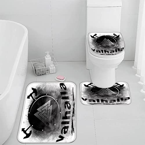 TiaoTian Badematten Set 3 teilig Wikinger Mythos 3D Badezimmerteppich Set WC Vorleger Set rutschfeste Badematte Maschinenwaschbar Badteppich Set für Badezimmer Flanell badvorleger Schild Kompass von TiaoTian