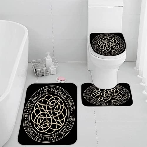 Badematten Set 3 teilig Wikinger Piraten 3D Badezimmerteppich Set WC Vorleger Set rutschfeste Badematte Maschinenwaschbar Badteppich Set für Badezimmer Flanell badvorleger Kompass Rune von TiaoTian