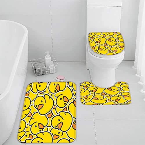 Badematten Set 3D 40x60 Ente Badezimmerteppich-Set absorbierend 3-teiliges maschinenwaschbare weich badteppich schnell trocknend Karikatur Tier Kawaii Badvorleger mit wc deckelbezug von TiaoTian