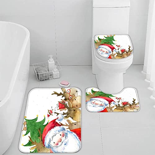 Badematten Set 3D 40x60 Weihnachten Badezimmerteppich-Set absorbierend 3-teiliges maschinenwaschbare weich badteppich schnell trocknend Weihnachtsmann Süß Karikatur Badvorleger mit wc deckelbezug von TiaoTian