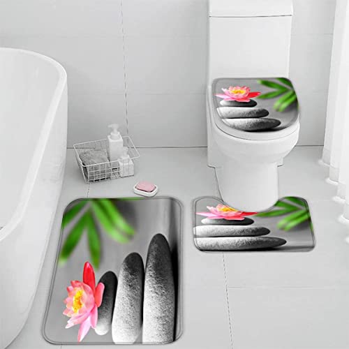 Badematten Set 3D 40x60 Zen absorbierend 3-teiliges Badezimmerteppich-Set maschinenwaschbare weich badteppich schnell trocknend badvorleger mit wc deckelbezug Kiesel Lilien von TiaoTian