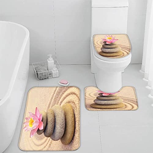 TiaoTian Badematten Set 3D 40x60 Zen absorbierend 3-teiliges Badezimmerteppich-Set maschinenwaschbare weich badteppich schnell trocknend badvorleger mit wc deckelbezug Kiesel Lotus von TiaoTian