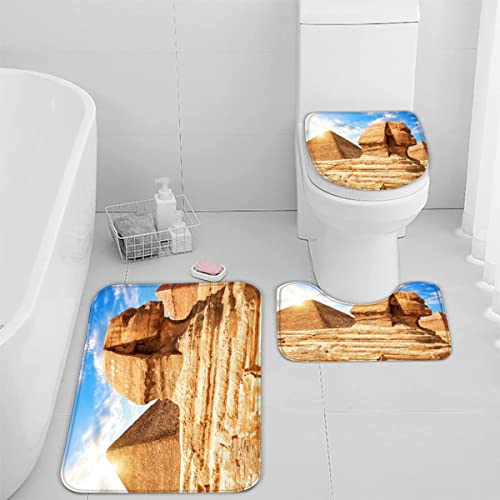 Badematten set 3D 40x60 Ägyptische Pyramiden absorbierend 3-teiliges Badezimmerteppich-Set maschinenwaschbare weich badteppich schnell trocknend badvorleger mit wc deckelbezug Sphinx Landschaft von TiaoTian