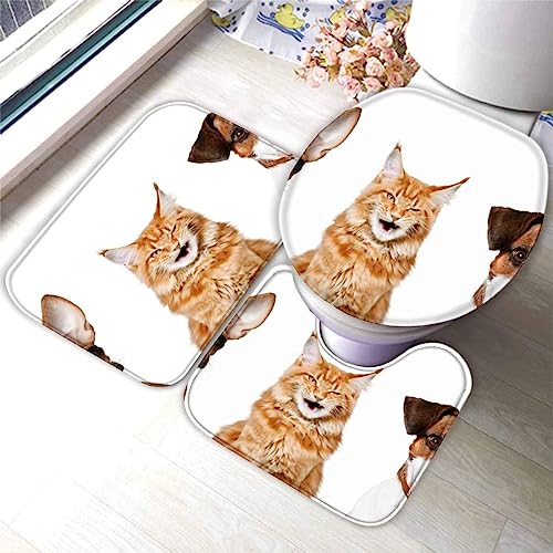 Badematten set 3D 40x60 Maine Coon Jack Russell Terrier Badezimmerteppich-Set absorbierend 3-teiliges maschinenwaschbare weich badteppich schnell trocknend Haustiere Kawaii Badvorleger wc deckelbezug von TiaoTian