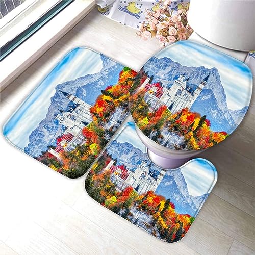 Badematten set 3D 40x60 Mittelalterliches Schloss Neuschwanstein Badezimmerteppich-Set absorbierend 3-teiliges maschinenwaschbare weich badteppich Architektur Landschaft Badvorleger wc deckelbezug von TiaoTian