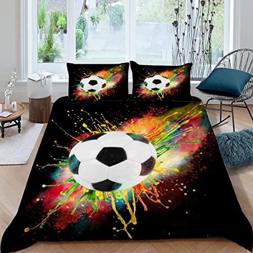 TiaoTian Bettwäsche 135x200 Fußball Kinder Bettwäsche Set Leicht Atmungsaktiv Mikrofaser 3 Teilig Karikatur Sport Bettbezug mit Reißverschluss 2 Kissenbezüge 80x80 Jungen Mädchen von TiaoTian