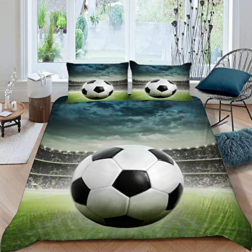 TiaoTian Bettwäsche 135x200 Fußball Kinder Bettwäsche Set Leicht Atmungsaktiv Mikrofaser 3 Teilig Karikatur Sport Bettbezug mit Reißverschluss 2 Kissenbezüge 80x80 Jungen Mädchen von TiaoTian