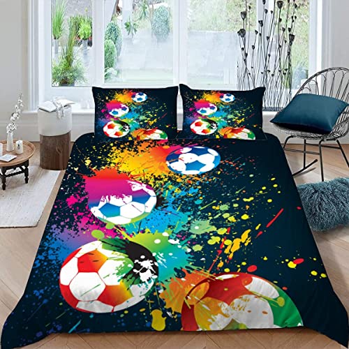 TiaoTian Bettwäsche 135x200 Fußball Kinder Bettwäsche Set Leicht Atmungsaktiv Mikrofaser 3 Teilig Sport Karikatur Bettbezug mit Reißverschluss 2 Kissenbezüge 80x80 Jungen Mädchen von TiaoTian