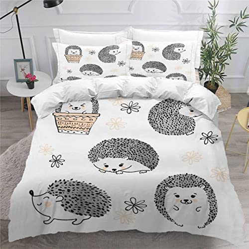 Bettwäsche 135x200 Igel Kinder Bettwäsche Set Leicht Atmungsaktiv Mikrofaser 3 Teilig Karikatur Tier Kawaii Bettbezug mit Reißverschluss 2 Kissenbezüge 80x80 Jungen Mädchen von TiaoTian