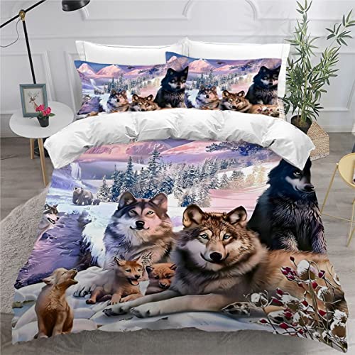 TiaoTian Bettwäsche 135x200 Wolf Kinder Bettwäsche Set Leicht Atmungsaktiv Mikrofaser 3 Teilig Tiere Natur Bettbezug mit Reißverschluss 2 Kissenbezüge 80x80 Jungen Mädchen von TiaoTian