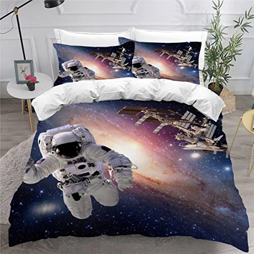 Bettwäsche 200x200 Astronaut weich Mikrofaser Bettbezug 3D Muster Bettwäsche Set mit verdecktem Reißverschluss und 2 Kissenbezüge 80x80 cm Galaxie Universum Erwachsene Damen Männer von TiaoTian