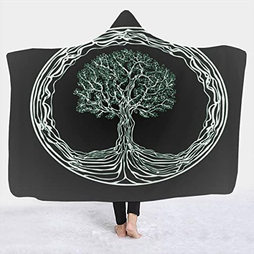 Decke mit Kapuze Wikinger Winter Weich Wohndecke Kuscheldecke Schlafdecke Decke aus Lammfleece 3D Printdesign Couchdecke Decke für Erwachsene Kind 130x150cm Baum des Lebens Böhmen von TiaoTian