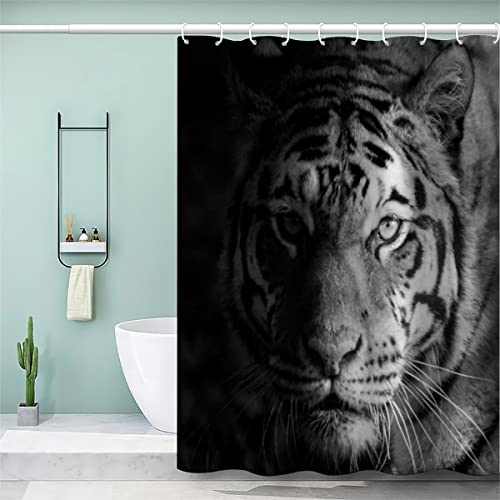 Duschvorhang 120x180 Tiger Duschvorhang Anti-Schimmel 3D Textil Polyester Waschbar Anti-Bakteriel Tiere Natur Duschvorhänge Wasserdicht mit 12 Duschvorhangringe von TiaoTian