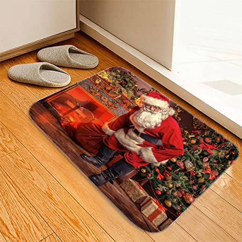 Fußmatte 60x90 cm Weihnachten Waschbar Fussmatte innen rutschfeste Schmutzfangmatte Türmatte Eingang Teppich 3D Druck Design Flanell fußmatte für Haustür Innen Weihnachtsmann Süß von TiaoTian