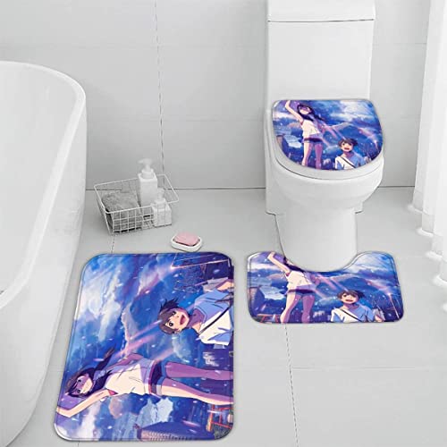 TiaoTian Badematten Set 3 teilig Anime 3D Badezimmerteppich Set WC Vorleger Set rutschfeste Badematte Maschinenwaschbar Badteppich Set für Badezimmer Flanell badvorleger Cartoon-Mädchen von TiaoTian