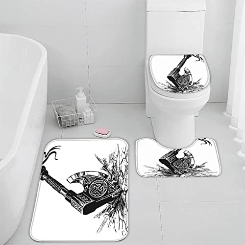 TiaoTian Badematten Set 3 teilig Wikinger Mythos 3D Badezimmerteppich Set WC Vorleger Set rutschfeste Badematte Maschinenwaschbar Badteppich Set für Badezimmer Flanell badvorleger Axt Wikinger TiaoTian Badematten Set 3 teilig Wikinger Mythos 3D Badezimmerteppich Set WC Vorleger Set rutschfeste Badematte Maschinenwaschbar Badteppich Set für Badezimmer Flanell badvorleger Axt Wikinger von TiaoTian