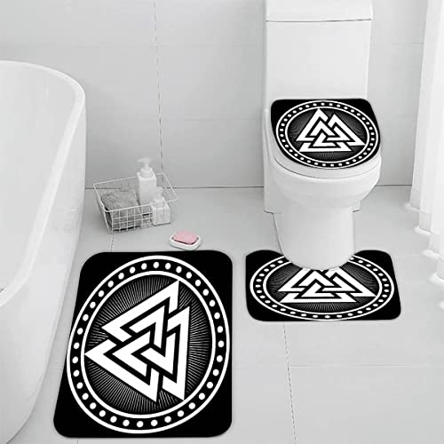TiaoTian Badematten Set 3 teilig Wikinger Piraten 3D Badezimmerteppich Set WC Vorleger Set rutschfeste Badematte Maschinenwaschbar Badteppich Set für Badezimmer Flanell badvorleger Kompass Mythos von TiaoTian