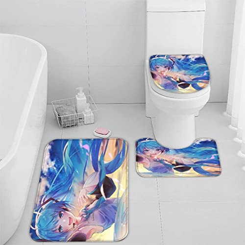 TiaoTian Badematten Set 3D Anime absorbierend 3-teiliges Flanell-Badezimmerteppich-Set maschinenwaschbare weich badteppich schnell trocknend badvorleger mit wc deckelbezug Cartoon-Mädchen von TiaoTian