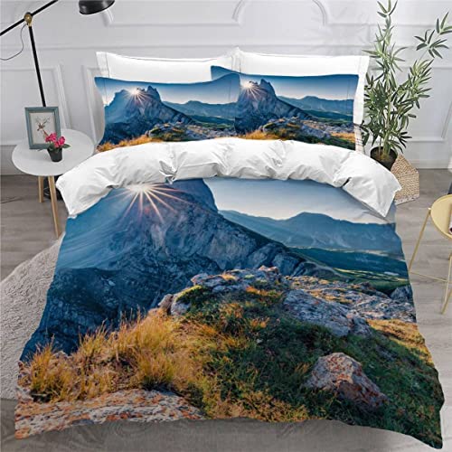 TiaoTian Bettwäsche 135x200 Alpen Kinder Bettwäsche Set Leicht Atmungsaktiv Mikrofaser 3 Teilig Naturlandschaft Berge Bettbezug mit Reißverschluss 2 Kissenbezüge 80x80 Jungen Mädchen von TiaoTian