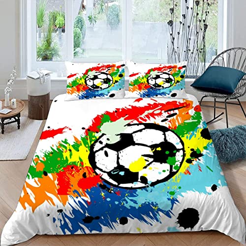 TiaoTian Bettwäsche 135x200 Fußball Kinder Bettwäsche Set Leicht Atmungsaktiv Mikrofaser 3 Teilig Karikatur Sport Bettbezug mit Reißverschluss 2 Kissenbezüge 80x80 Jungen Mädchen von TiaoTian