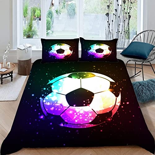 TiaoTian Bettwäsche 135x200 Fußball Kinder Bettwäsche Set Leicht Atmungsaktiv Mikrofaser 3 Teilig Sport Karikatur Bettbezug mit Reißverschluss 2 Kissenbezüge 80x80 Jungen Mädchen von TiaoTian