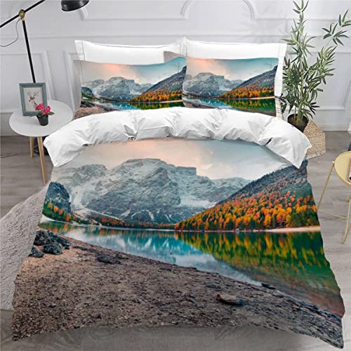 TiaoTian Bettwäsche 155x220 Alpen Bettbezug Pflegeleicht Mikrofaser mit verdecktem Reißverschluss und 2 Kissenbezüge 80x80 Naturlandschaft Berge Bettwäsche Set Jungen Mädchen Teenager von TiaoTian