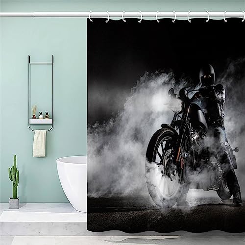 TiaoTian Duschvorhang 180x180 Motorrad Duschvorhang Anti-Schimmel 3D Textil Polyester Waschbar Anti-Bakteriel Sport Duschvorhänge Wasserdicht mit 12 Duschvorhangringe von TiaoTian