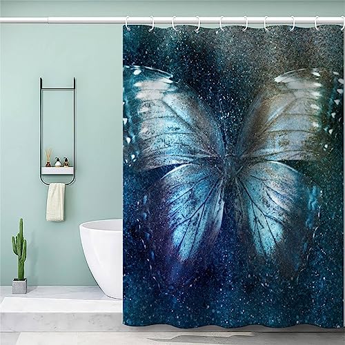 TiaoTian Duschvorhang 180x180 Schmetterling Duschvorhang Anti-Schimmel 3D Textil Polyester Waschbar Anti-Bakteriel Tiere Sternenhimmel Kawaii Duschvorhänge Wasserdicht mit 12 Duschvorhangringe von TiaoTian