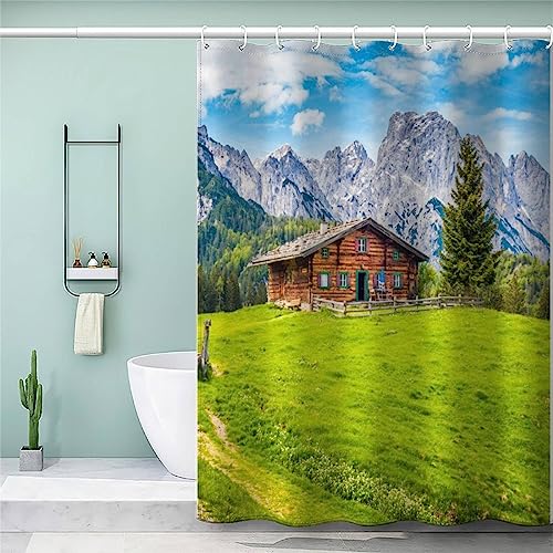 TiaoTian Duschvorhang 200x200 Alpen Duschvorhang Anti-Schimmel 3D Textil Polyester Waschbar Anti-Bakteriel Ländliche Landschaft Duschvorhänge Wasserdicht mit 12 Duschvorhangringe von TiaoTian