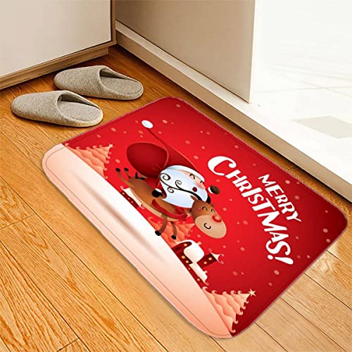 TiaoTian Fußmatte 60x90 Weihnachten Waschbar Fussmatte innen rutschfeste Schmutzfangmatte Türmatte Eingang Teppich 3D Druck Design Weihnachtsmann Rentier Karikatur Flanell fußmatte für Haustür Innen von TiaoTian