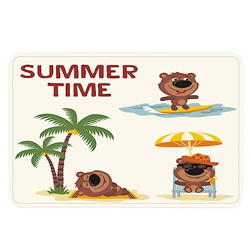 TiaoTian Fußmatte 80x120 Strand Fussmatte rutschfeste Waschbar für außen/innen saugstarke Personalisierte 3D Fußmatte Langlebig Flanell Ozean Cartoon Bär Wasserabsorbierend Fussmatten von TiaoTian
