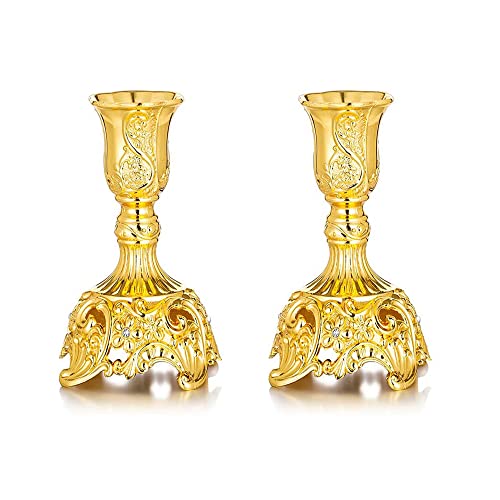 Tiardey 2Pcs 3,9 Zoll Schabbat Kerzenhalter Halter Konische Kerzenhalter,Verzierte Kerzenhalter Für Zuhause Dekorieren Büro Hochzeit Tischdekoration - Gold von Tiardey