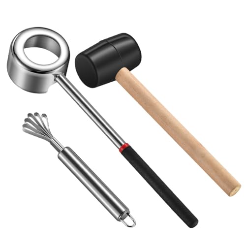 Tiardey 3-teiliges Kokosnuss-Öffner-Werkzeug-Set, Kokosnussschalen-Stanzer, Gummihammer mit Holzgriff, stoßfeste Silikonmatte von Tiardey