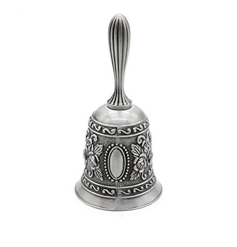 Tiardey 4,4 Zoll Handglocke Klassische Metalllaute Rufglocke Traditionelle Alarmhandglocke Weihnachtsglocke Service Rufglocke für den Empfang Heimtextilien - Antikes Silber von Tiardey