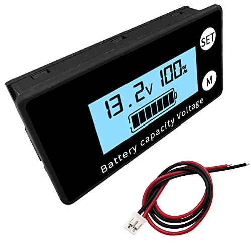 Tiardey Batteriekapazitätsanzeige 8–100 V, programmierbarer Batteriestand, Spannung, Temperatur, Messgerät, LCD-Display, Prozentanzeige, Tester – Blau von Tiardey