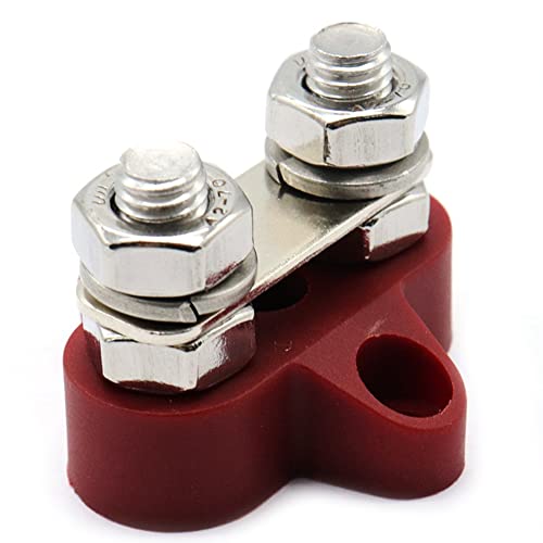 Tiardey Bus Bar Terminal Block Power Stud Isolierter Batterie Junction Post Block Power Terminal Block Set M8 Dual Studs w/Bus Bar für 12–48 V LKW Wohnmobile Boote – Rot von Tiardey