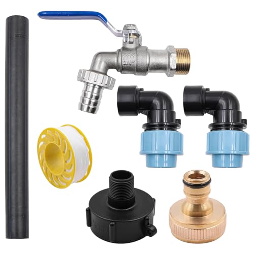 Tiardey IBC Schwanenhals 3/4 Zoll Auslaufhahn IBC Adapter mit Messinghahn 3/4 Zoll IBC Adapter für 1000L Regenwassertank Regentonne IBC Container von Tiardey