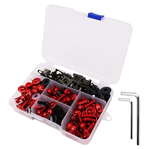 Tiardey Universal 177-teiliges Motorrad-Verkleidungsschrauben- und Muttern-Kit Karosserieschrauben, Motorradschrauben-Motorhauben-Set – Rot von Tiardey