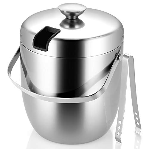 Eiskübel, Isolierter Edelstahl Doppelwand-Eiskübel mit Deckel, mit Edelstahl-Eiszange, Viel Größere Kapazität Weinkühler -2.8L von Tiawudi